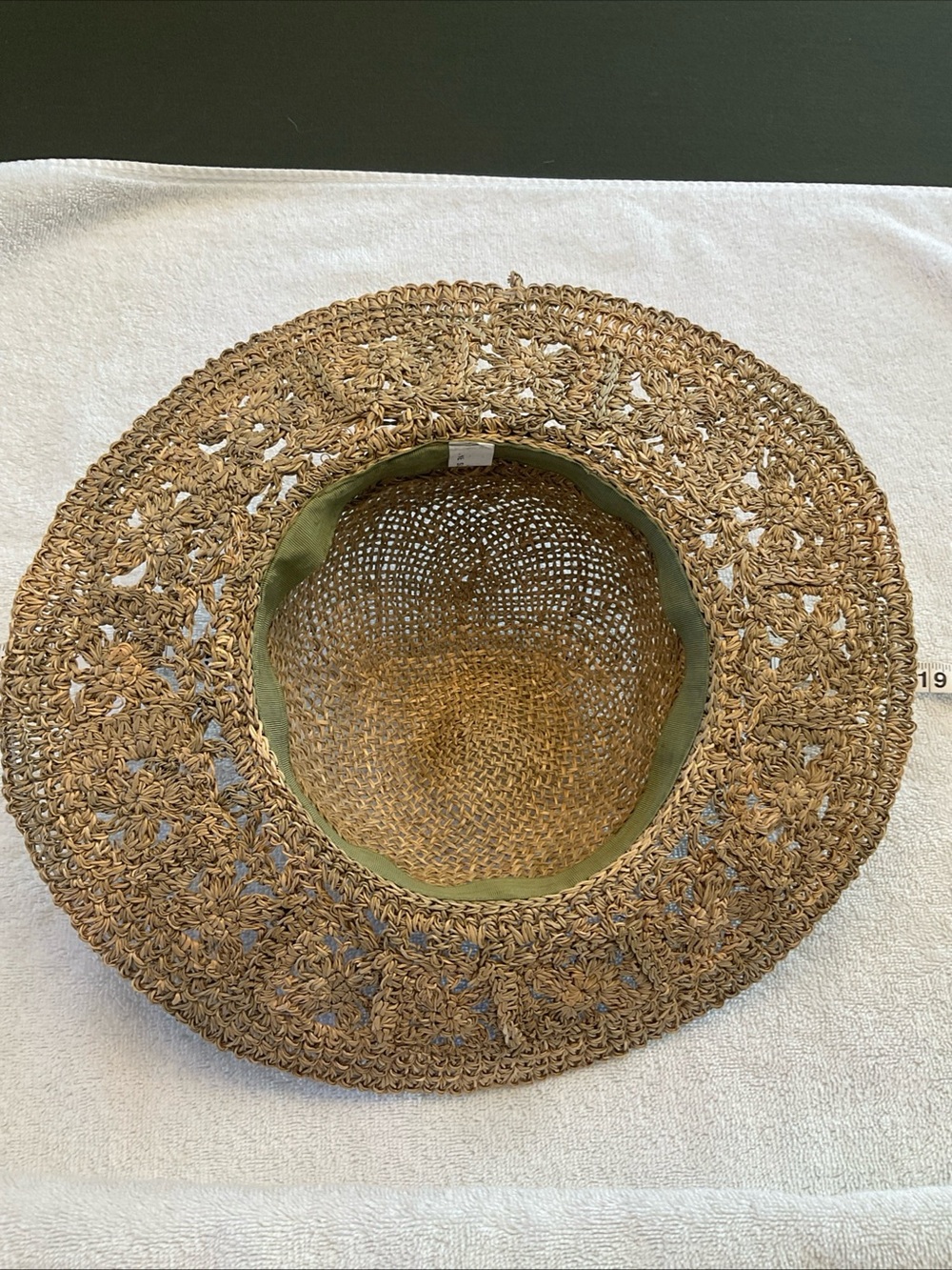 Natural Brown Crochet Straw Sun Hat with Tie - Picture 3 of 3